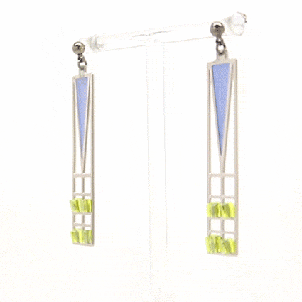 Frank Lloyd Wright Chevron Green Enamel Earrings | ArchitectGiftsPlus